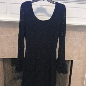 Black lace dress with ruffle sleeves